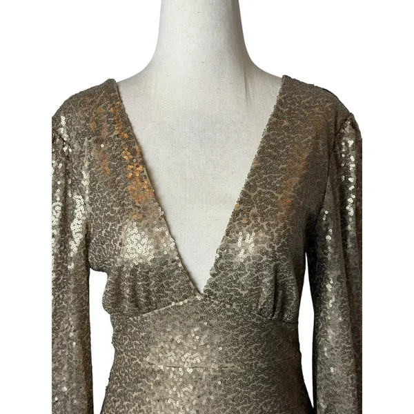Altar'd State Sequin Mini Dress Women Small Champagne NWT‎ V Neck Party Formal - Image 4