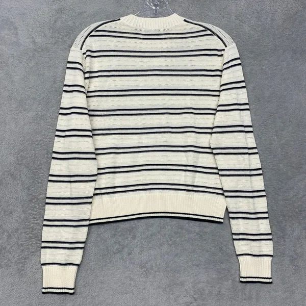 Madewell Sweater Small Striped Textured Stitch Cotton Crewneck Ivory Black NZ323 - Image 7