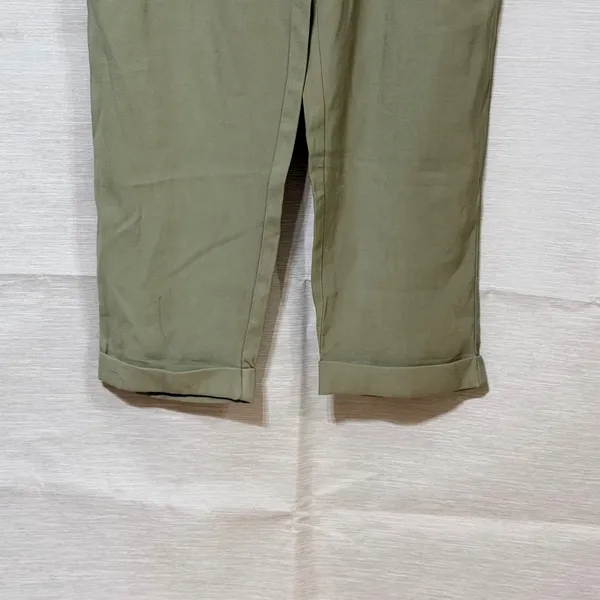 Zara TRF Sage Green Paperbag Waist Tapered Cuffed Pants Small Tie Belt High Rise - Image 3