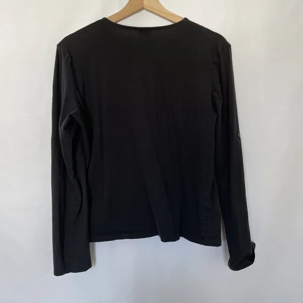 H&M women's Black Long-Sleeve‎ Henley Shirt With Button Tab Sleeves Size M - Image 7