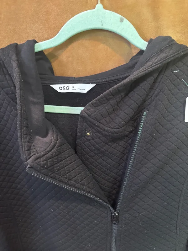 Waffle Knit Aymetrical Full Zip Up Hooded Athletic Jacket Black - Image 2