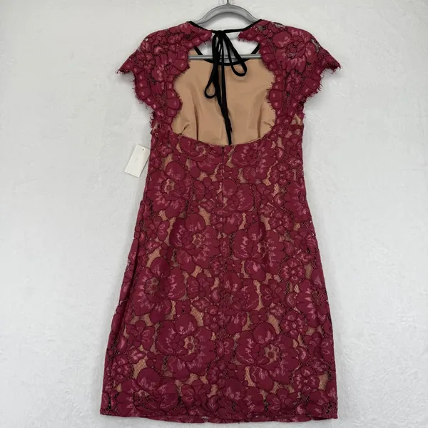 WAYF Aubergine Lace Dress Floral Cap‎ Sleeve Lined Party Cocktail Small - Image 9