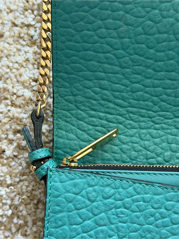 Burberry Madison Wallet on a Chain Pebble Leather Crossbody Bag in Aqua Teal - Image 14