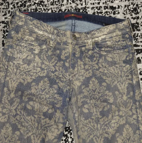 7 For All Mankind Size 29 Floral Metallic Brocade Textured Denim Jeans - Image 9