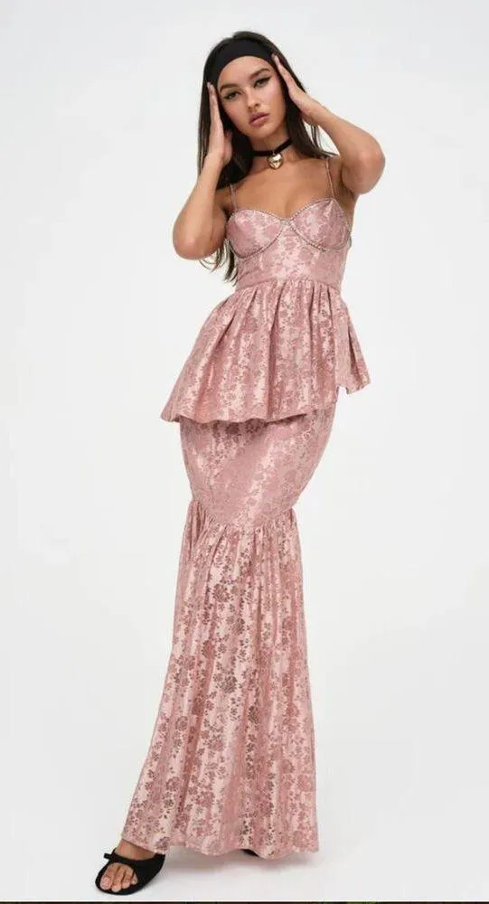 For Love & Lemons Shai Maxi Dress Dusty Pink Size Medium NWT Feminine Romantic - Image 16