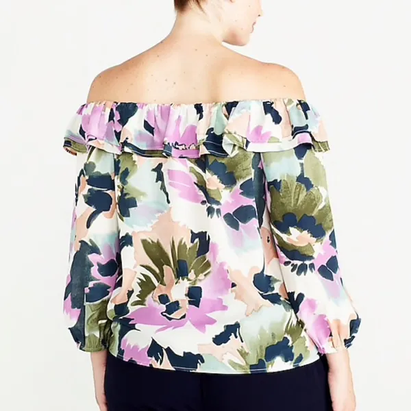 NWT J.Crew Printed Ruffle Convertible Blouse SZ-M - Image 4