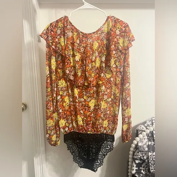 Final price Free People Floral Chiffon Top Say it to Me Bodysuit - Image 8