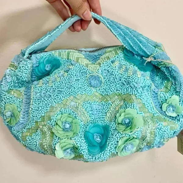 TJ Maxx Marshall’s blue green teal viral bead floral sequin shoulder bag - Image 2