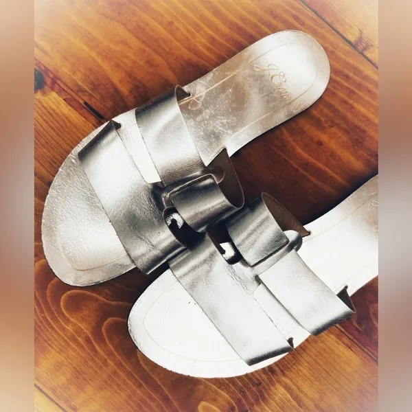 J. Crew Sandal Cyprus Silver Sandals Slides metallic shoes Leather Minimalist - Image 2