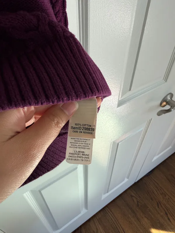 LL Bean Sweater Womens XL Purple 100% Cotton Cable Knit Crewneck Pullover Preppy - Image 5