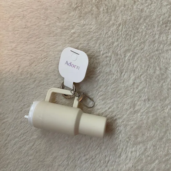 Cream color drinking cup key fob White - Image 2