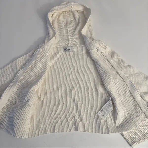 Hollister White Crop Ribbed Zip Up Sweater Hoodie - Image 5