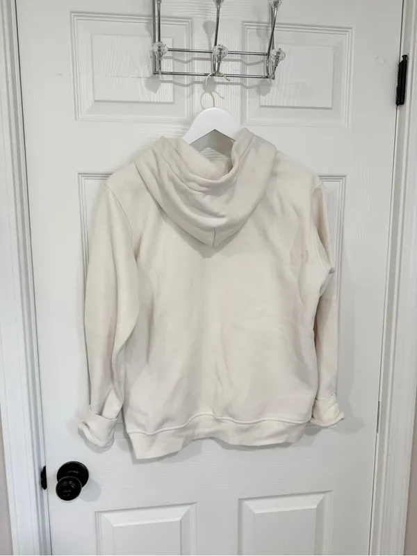 UGG Sherpa Logo Hoodie Cream Ivory Pullover Sweatshirt Cozy Fleece Casual Medium - Image 6