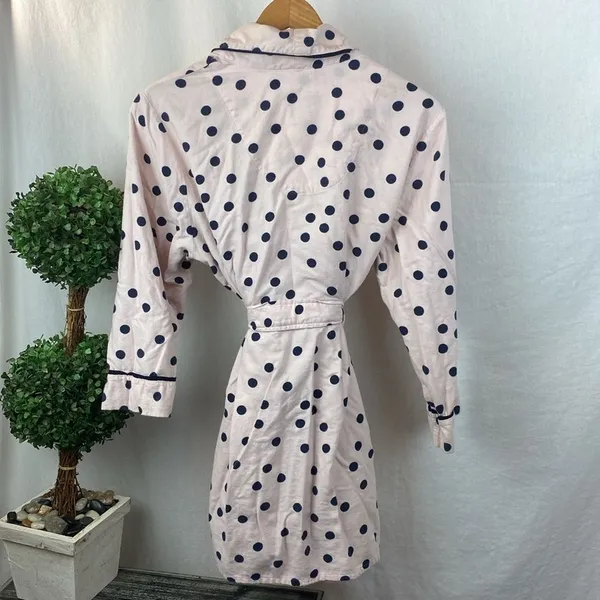Kate Spade Pink & Black Polka Dot Print Short Belted Bath Robe M - Image 3