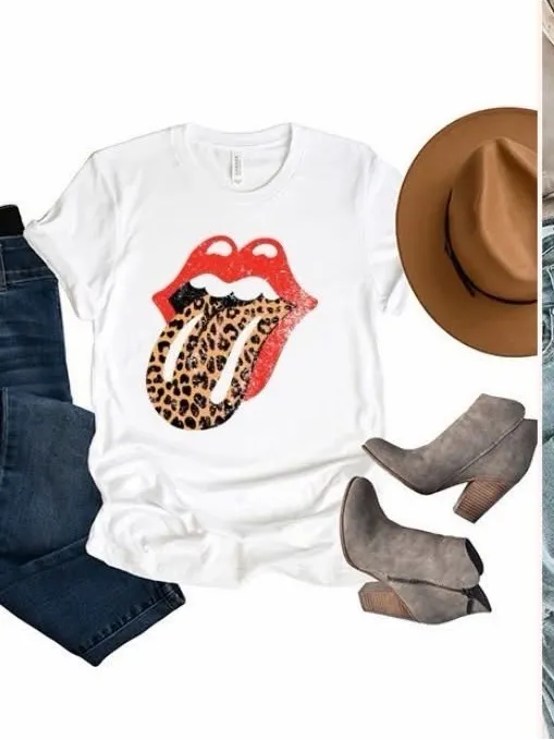 Bella Canvas White Short Sleeve Tee with Red Lips and Leopard Tongue Graphic - Image 2