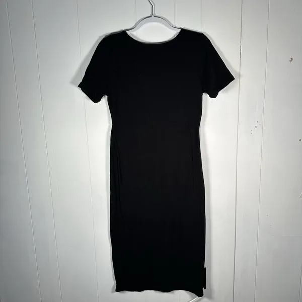 Zenana Women's XL Black Ribbed Square Neck Short Sleeve Bodycon Midi Dress - Image 5