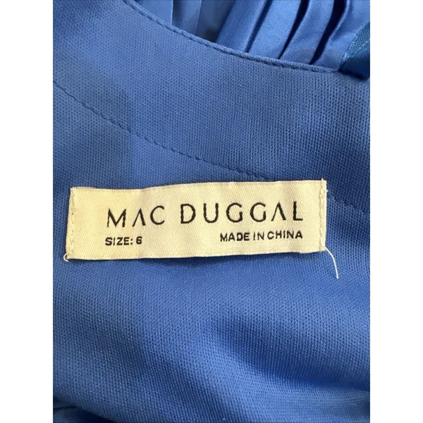 Mac Duggal Pleated Cascade Detail One-Shoulder Satin A-Line Gown Size 6 Cobalt - Image 6