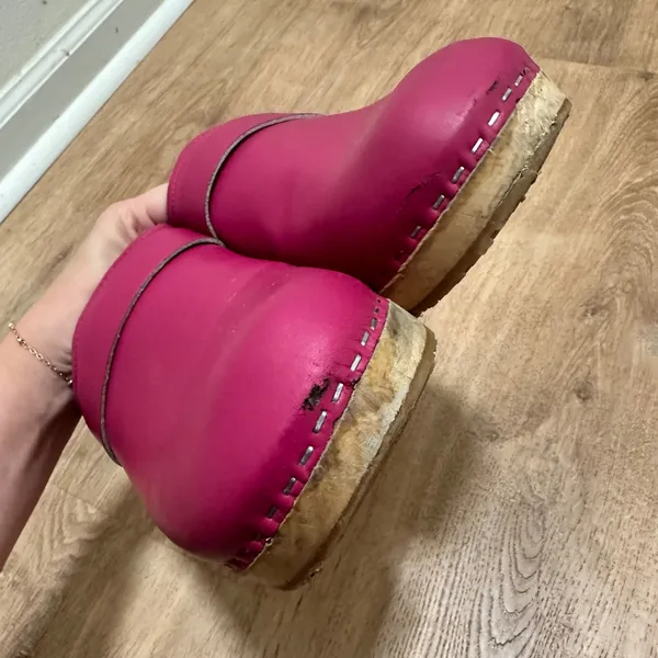 Verka | Pink Leather Wooden Mule‎ Swedish Clogs, Made in Sweden, Size EU 42 - Image 8