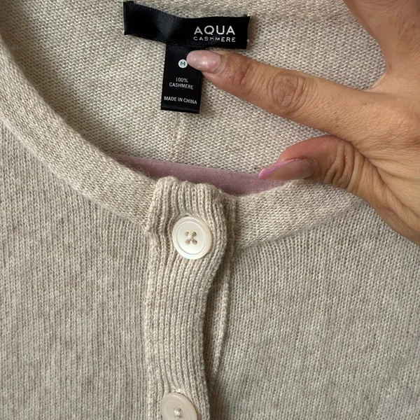 100% Cashmere AQUA Cream Button Front Cardigan Sweater M | Classic Luxe Knit - Image 4