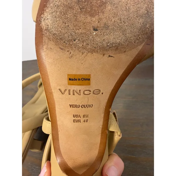 Vince Coline Leather Sandals Women's 9 Yellow Blonde Square Toe Kitten Heel - Image 14