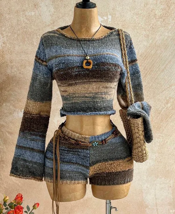 Cropped sweater with matching shorts Blue Size M - Image 3
