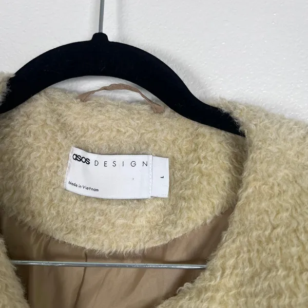ASOS Women's Oversized‎ Duffle Coat Cream Sz L - Image 3