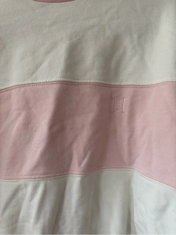 Helsa white and Pink Colorblock Mock Neck rugby Sweatshirt - Image 2