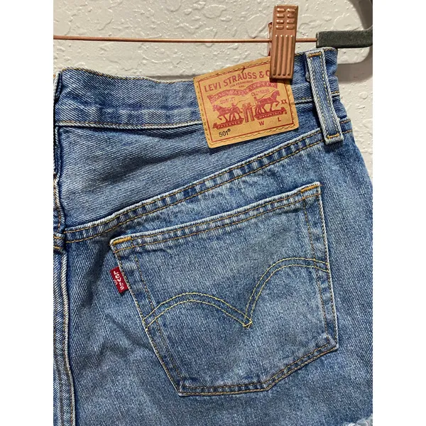 Levi's Cut off Distressed Blue Jean Shorts high waisted Sz 30 Boho Festival - Image 5