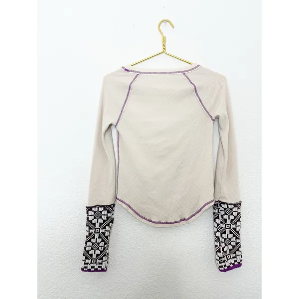 Free People She's Reversible Cuff Thermal Tee Oatmeal Size Small Bohemian - Image 12