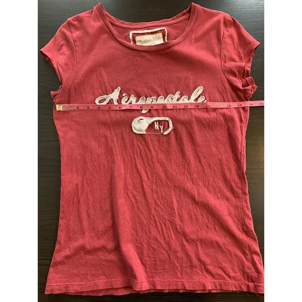 Vtg Y2K Aeropostale NYC T Shirt Womens Size‎ XL Retro Red Distressed Cap Sleeve - Image 7