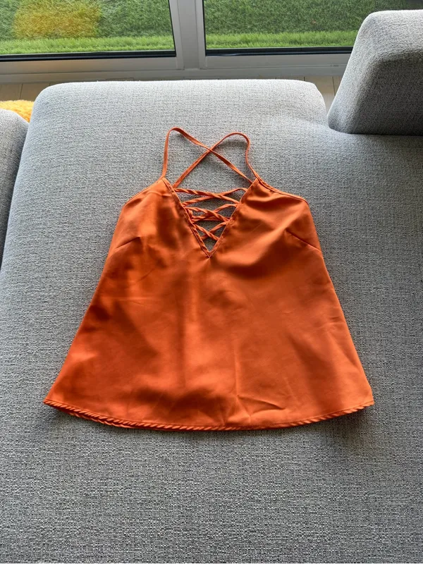 Frederick's of Hollywood Bright Orange Strappy‎ V-Neck Cami - S - Image 3