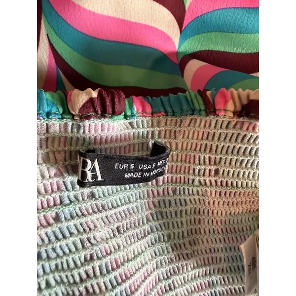 Zara Womens Multicolor Geometric Wave Halter Crop Top Deep V Festival‎ Size S - Image 3