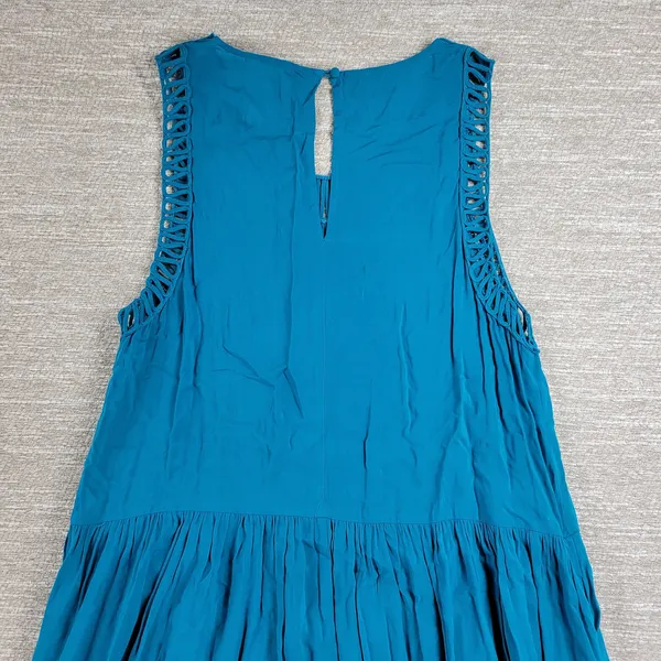 Anthropologie x Mermaid Macrame Maxi Dress M Blue Rayon Flowy Coastal Vacation - Image 14