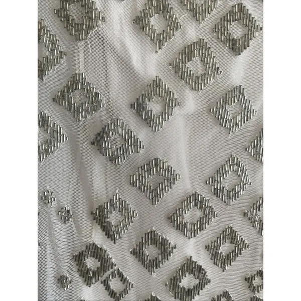 Teen Angel Bugle Beaded Tank Womens Size XS White Silver Mesh‎ Y2K Glam Sparkle - Image 3