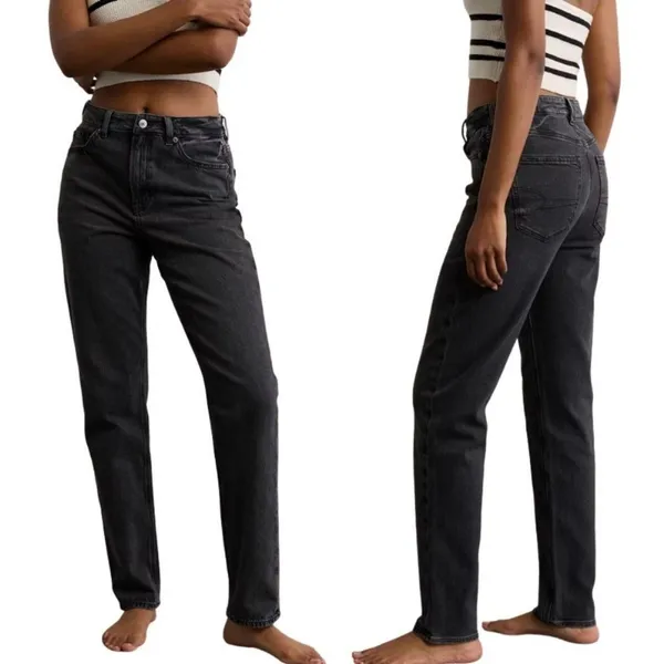 American‎ Eagle Womens High Waisted Mom Jeans Washed Black Stretch 10 Long - Image 2