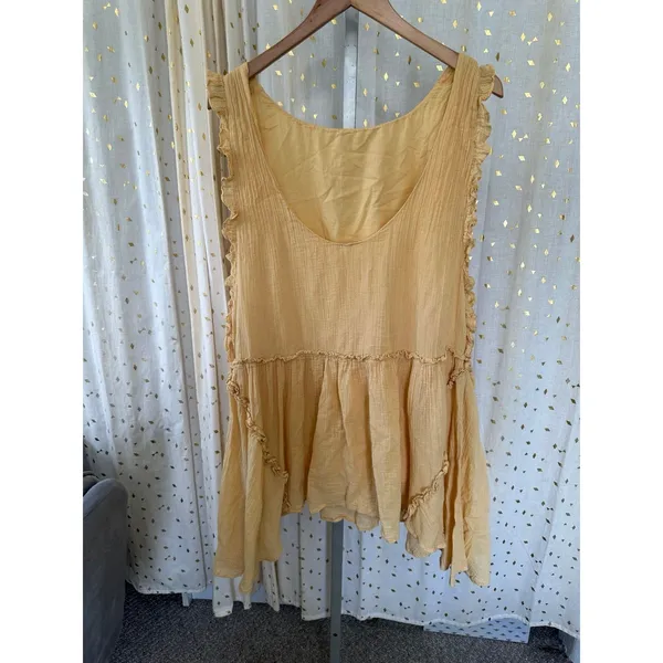 Free People 100% Cotton Ruffle Trim Crinkle Short Sweet Tunic Dress Top L - Image 5