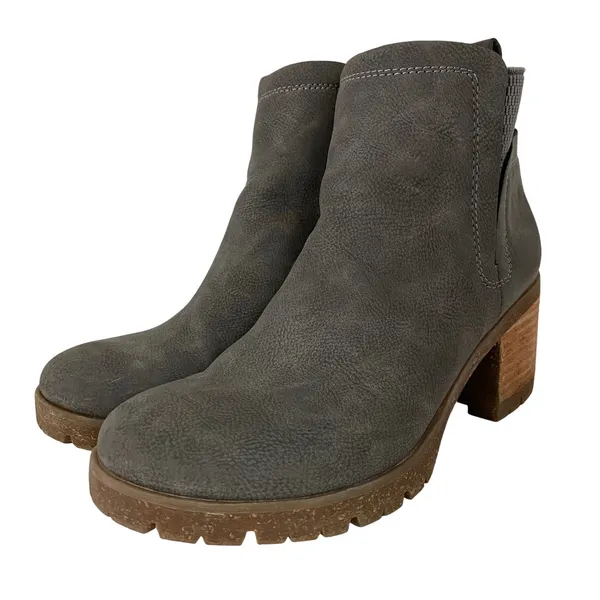 Korks 7M Gray Heeled Ankle Boots Comfy Elastic Panel Block Heel Booties‎ Size 7 - Image 3