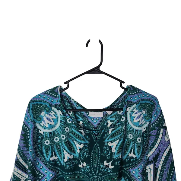 New York & Company Green Floral All Over Print V-Neck Tunic Blouse Top Size XL - Image 3