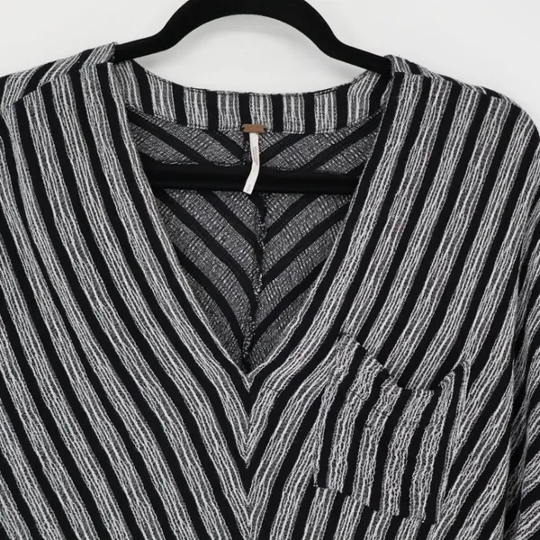 Free People‎ Morning Black White Stripe Small V Neck Dolman Tie Sleeve Top Boho - Image 4