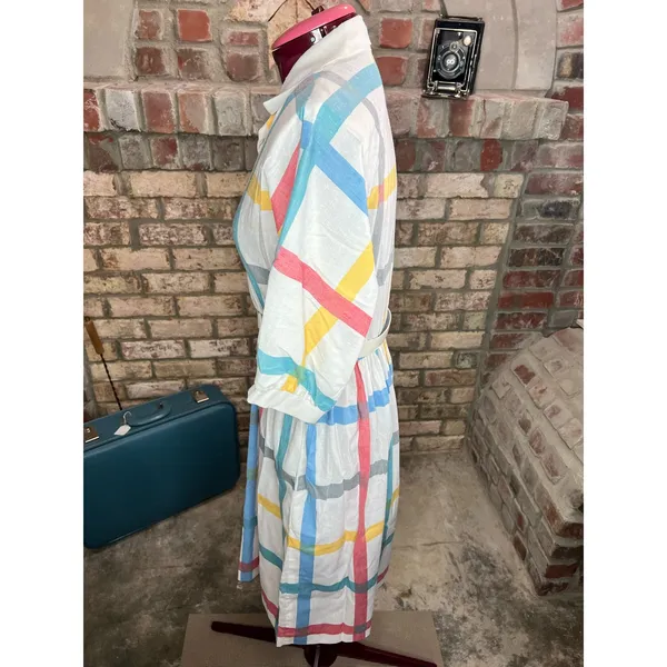 Dress Windowpane plaid shirt dress red blue yellow - Image 13