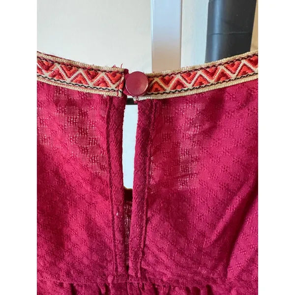 Entro Burgundy Boho Embroidered Bell Sleeve Blouse Top Medium NWT - Image 7