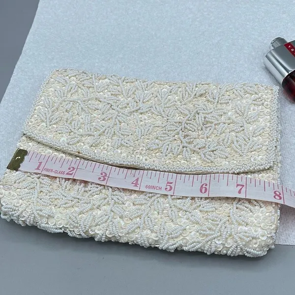 Vintage cream satin beaded clutch - Image 3