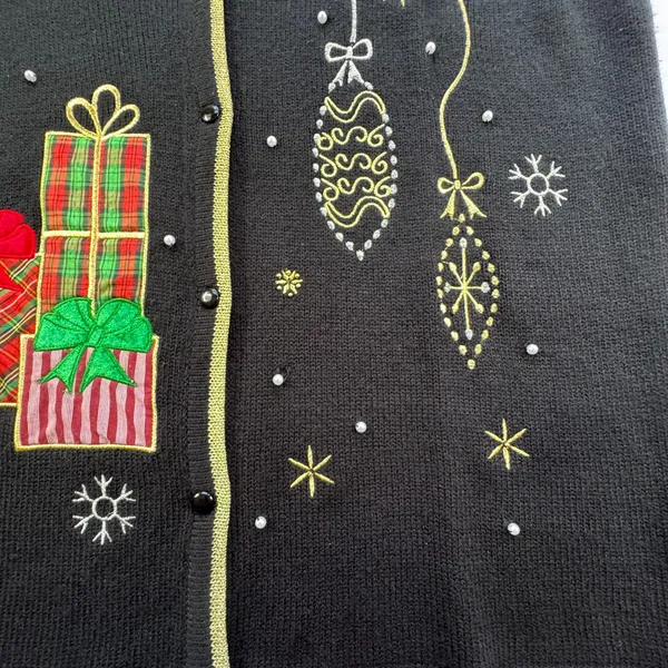 Holiday Time Christmas Sweater Vest Womens 2X 20 Black Gold Embroidered‎ Beaded - Image 11