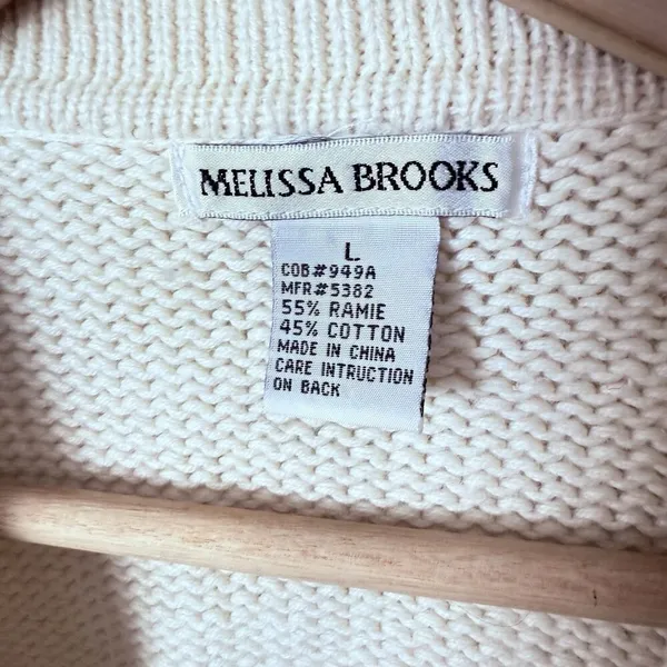 Vtg Wool Sweater Cardigan Womens L Chunky Ivory Cable Knit Cabincore Grandmacore - Image 3