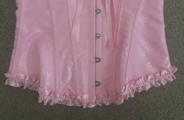 Pink Strapless Corset Top, Bustier Shapewear, Lace Waist Push Up - Image 10