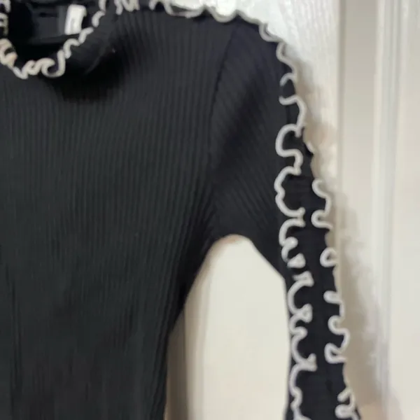 Amanda Uprichard Dress Averill Ribbed Mini in Black & White Ruffle‎ Trim size P - Image 9