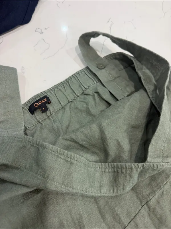 Quince Olive Tie-Waist 100% Linen Pantsuit - Image 10