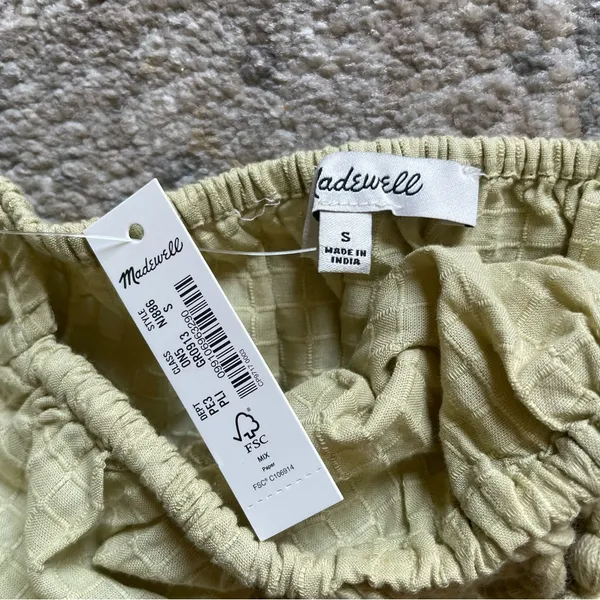 Madewell Textured Cotton Bohemian Puff Sleeve Cord Tie Crop Top Small NWT - Image 2