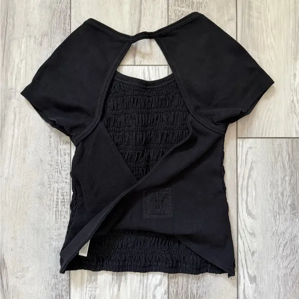Free People FP Movement Final Mile Smocked Open Back Tee Black size xs - Image 11