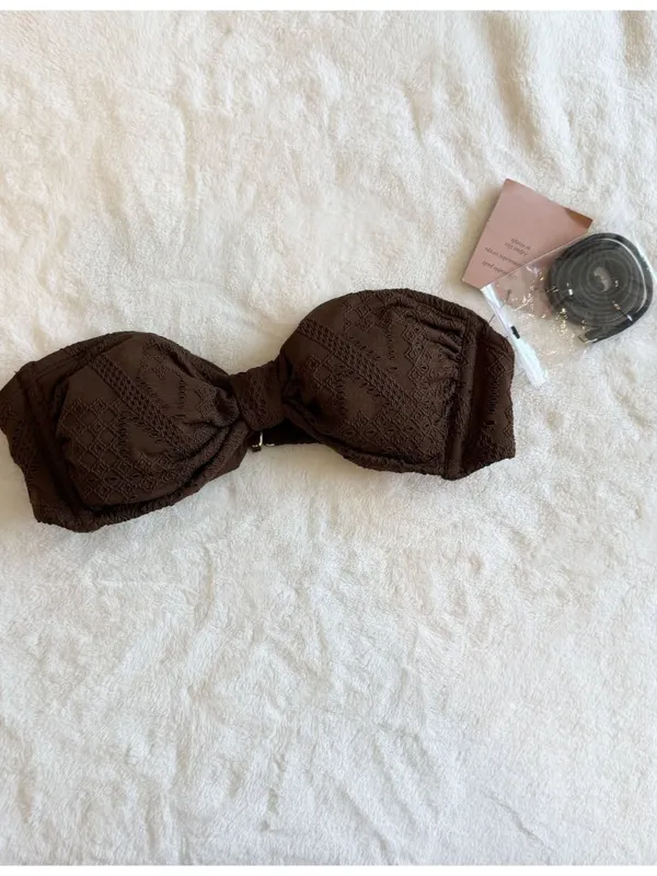 NWT Shade & Shore Brown Crochet Front Knot Bandeau Bikini Top - Size Extra Small - Image 2